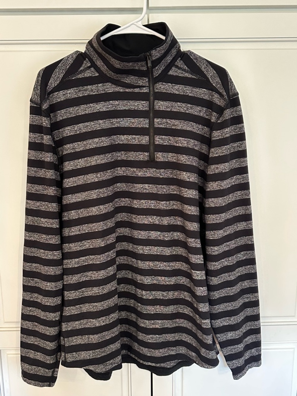 Lululemon- Men's Striped Half-Zip Pullover Sweater - Black/Grey-XL
